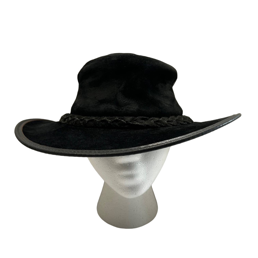 Unisex Black Leather Suede Braided Band Hat‎